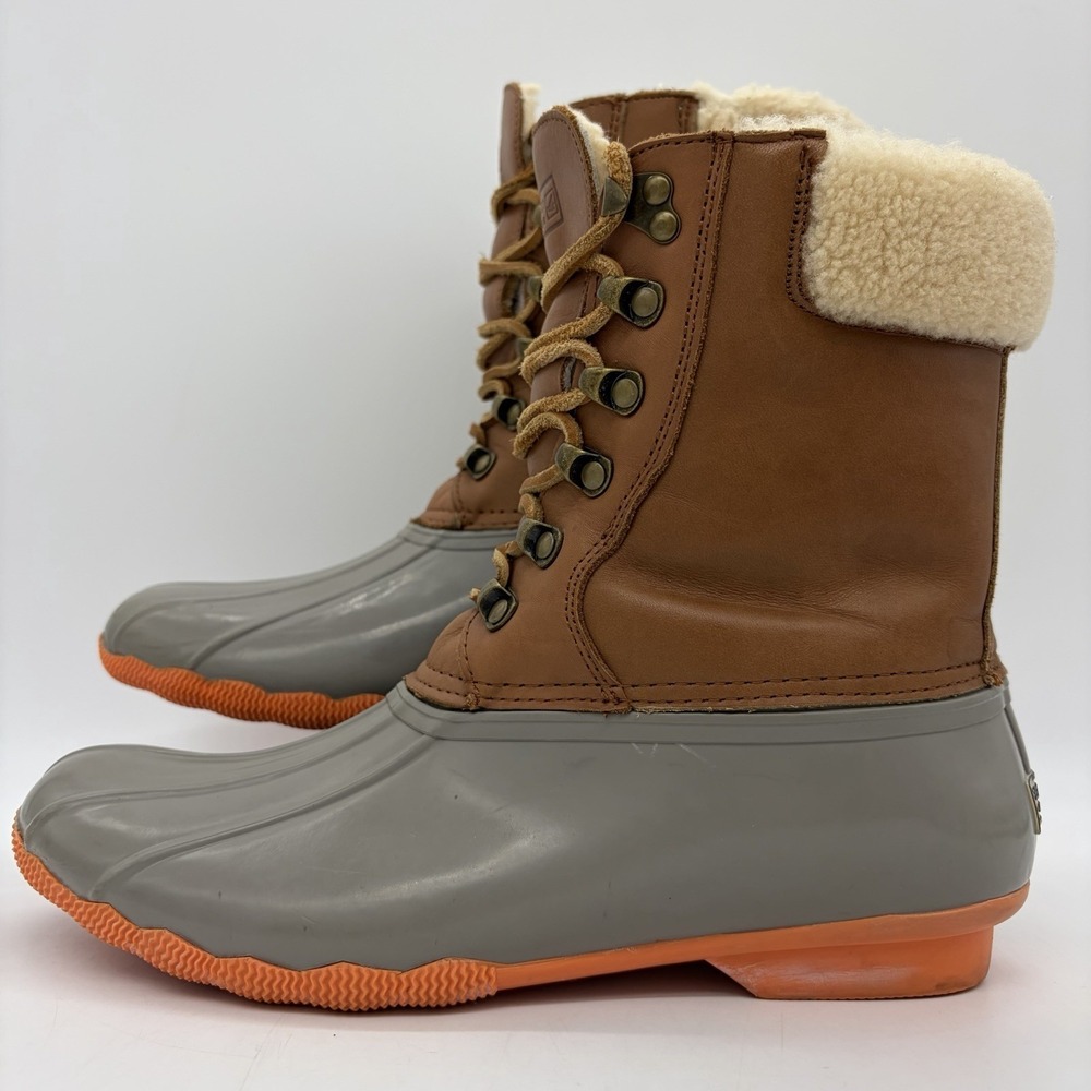 Vintage Sperry Topsider For J.Crew Womens 10 Duck Boots Brown Leather Wool Lined